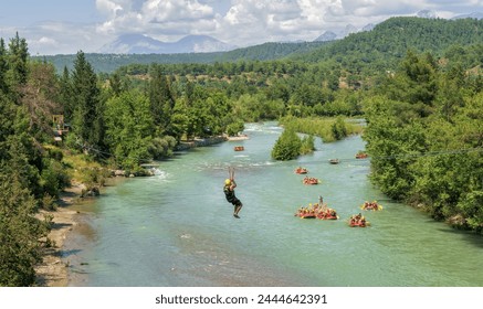 Rafting and ziplining along the river. Koprulu and Tazi canyon, Manavgat Antalya Turkey. - Powered by Shutterstock