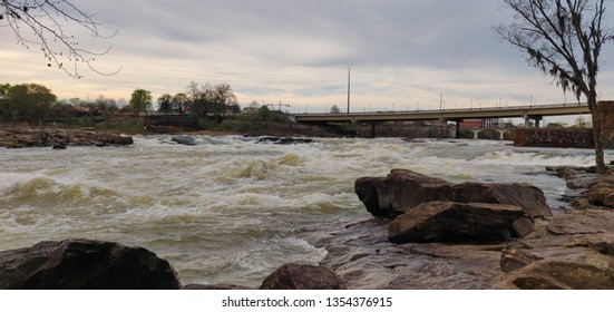 Raging Chattahoochee River And 13th St Bridge In Columbus GA