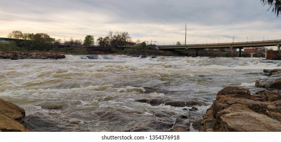 Raging Chattahoochee River And 13th St Bridge In Columbus GA