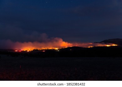 Raging Colorado Wildfire At Night 