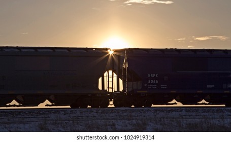 Rail Cars Sunset Potash Mine Industry Canada