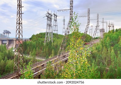 A Rail Overpass For Lifting Ships Through The Dam Of The Largest Power Plant On The Yenisei River. Divnogorsk, Siberia, Russia