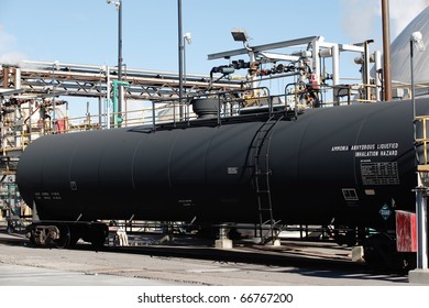 A Rail Tank Car Being Filled With Liquefied Ammonia.