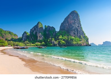 Railay Beach In Krabi Thailand. Asia