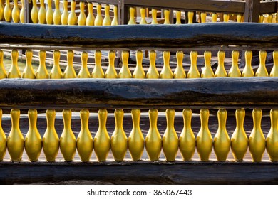 Railing Decorated With The Pin Bowling.