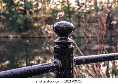 Railing with dew in the park