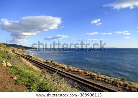 Railroad along the west coastline near Santa Barbara, California