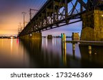 Railroad bridge over the Susquehanna River at night, in Havre de Grace, Maryland.