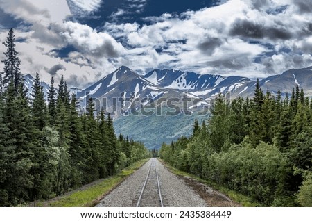 Railroad to Denali National Park, Alaska with impressive mountai