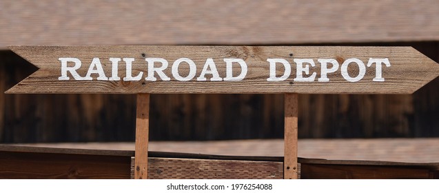 Railroad Depot Sign On Wood