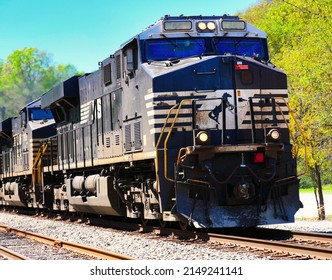 Railroad Engine Moving Towards The Camera. Belmont, NC. April 11, 2022.