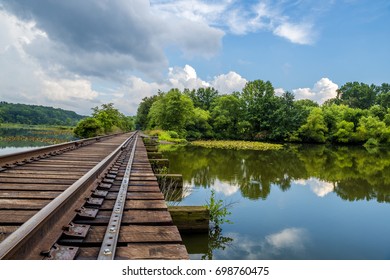 Railroad Landscape. Railroad In Thompson Park Located In New Jersey 