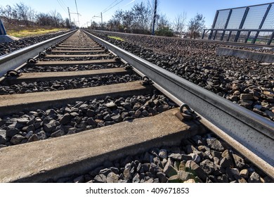 Railroad Shooting With A Broad Perspective. Railway Landscape.