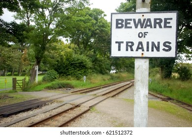 Railroad Sign. Beware Of Trains. Rail Traffic Signs. Rail Crossing Signs. Railroad Safety Notification Symbol. Isle Of Man Rail Station. Passive Lifesaver Signs. Lifesaver Symbol Warning Railroad Sign