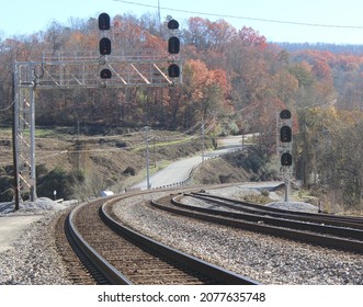 Railroad Signals In Rail Yard 