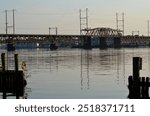 Railroad Swing Bridge over Susquehanna River at dusk in summer