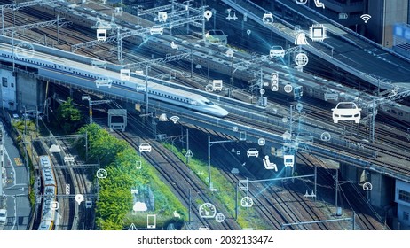 Railroad and technology concept. Traffic network.