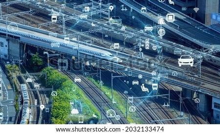 Railroad and technology concept. Traffic network.