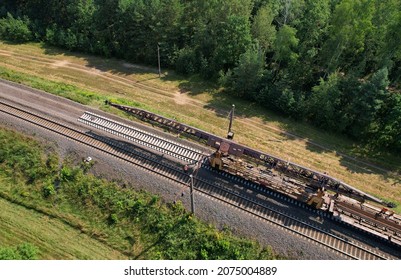 Railroad Track Construction. Train Track Repair And Maintenance. Build A Railway Track For Train To Run. Laying Steel Rail. Repair And Replacement Of Railway Tracks. Rail And Railway Repair.