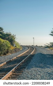 Railroad Track On Rocky Land Against Sky At Del Mar Southern California