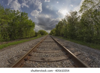 Railroad Tracks Of The Countryside In Texas, USA