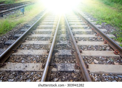 Railroad Tracks With Railroad Switch, Two Paths Come Together