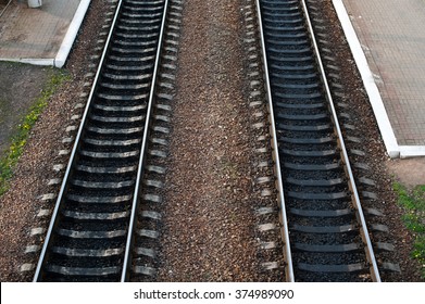 Railroad Tracks With Railroad Switch Two Paths Come Together.