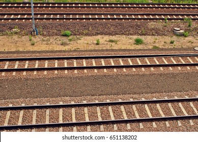 Railroad Tracks With Railroad Switch Two Paths Come Together