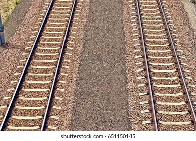 Railroad Tracks With Railroad Switch Two Paths Come Together