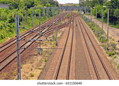 Railroad Tracks With Railroad Switch Two Paths Come Together