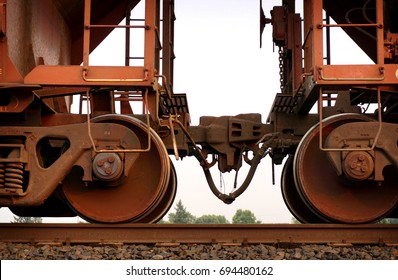  railroad train cargo cars connection                              