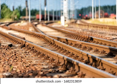 rails with track switch in a railway station