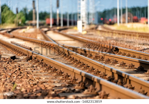 rails with track
switch in a railway
station