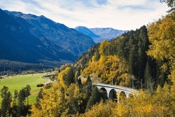 Railway Bridge In The Nature Close To Landwasser Viaduct Landwasserviadukt, Graubunden, Switzerland.
