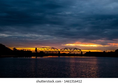 Railway Bridge Over The Don River At Sunset