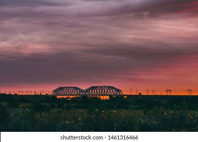 Railway Bridge Over The Don River At Sunset