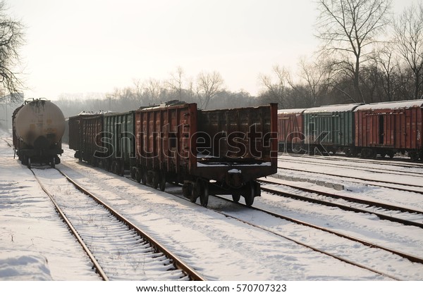 railway. cars standing\
on the rails. winter
