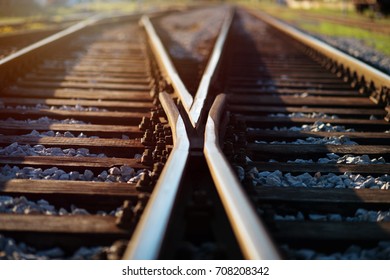 Railway crossroads. Choosing right way, making decision concept. - Shutterstock ID 708208342