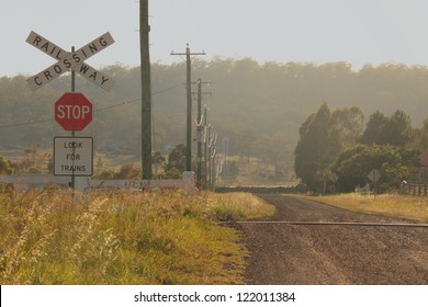 Railway Level Crossing With No Boom Gates In Morning Light Outside Toowoomba Rural Australia