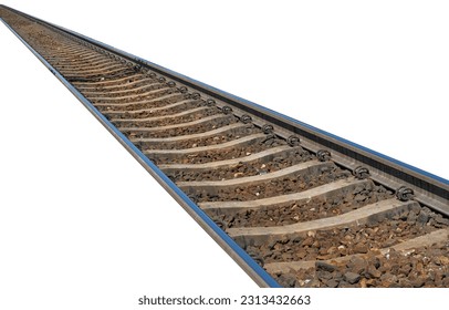 Railway Lines Isolated, Train Tracks with Track Ballast Stones, Metal Rails, Old Railway Track on White Background - Shutterstock ID 2313432663