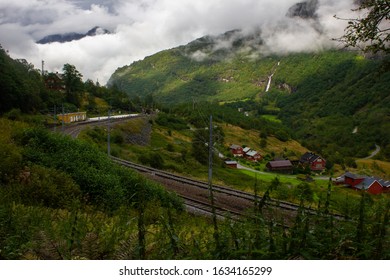 Railway In The Norwegian Valley From Flåm To Myrdal Station