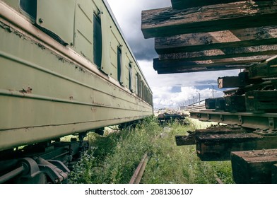 Railway Passenger Car, Broken Wagon. Depot Dead End, Sleepers And The Rails, Trains Dump