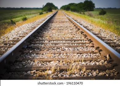 Railway, Railroad, Train Tracks, Green Pasture, Selective Focus