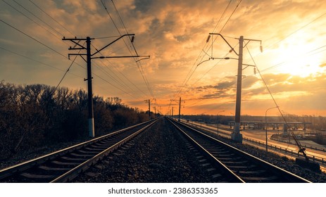 Railway rails at summer morning. Travel concept. - Powered by Shutterstock