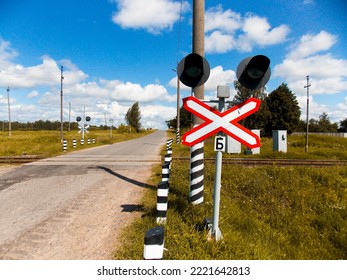 Railway Sign. Landscape With A Railway. Rails