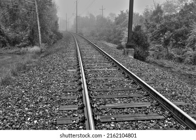 Railway Single Track Disappearing In The Distance
