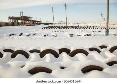 Railway Station For Freight Trains. Russia, Tyumen. Winter 