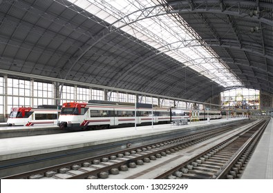 Railway station with platforms and trains horizontal - Shutterstock ID 130259249