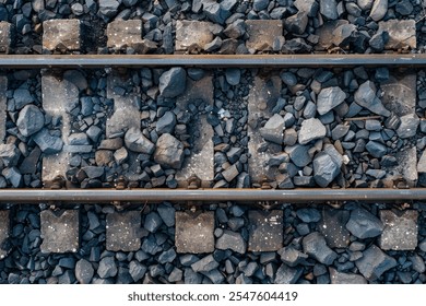  Railway steel rails mounted on old sleepers close up. Detailed photo textured background - Powered by Shutterstock