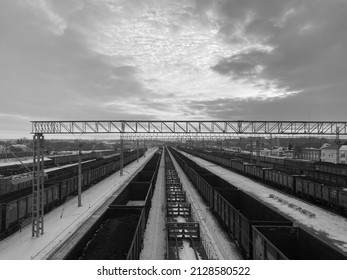 Railway at sunset. February evening. Premonition of spring - Shutterstock ID 2128580522